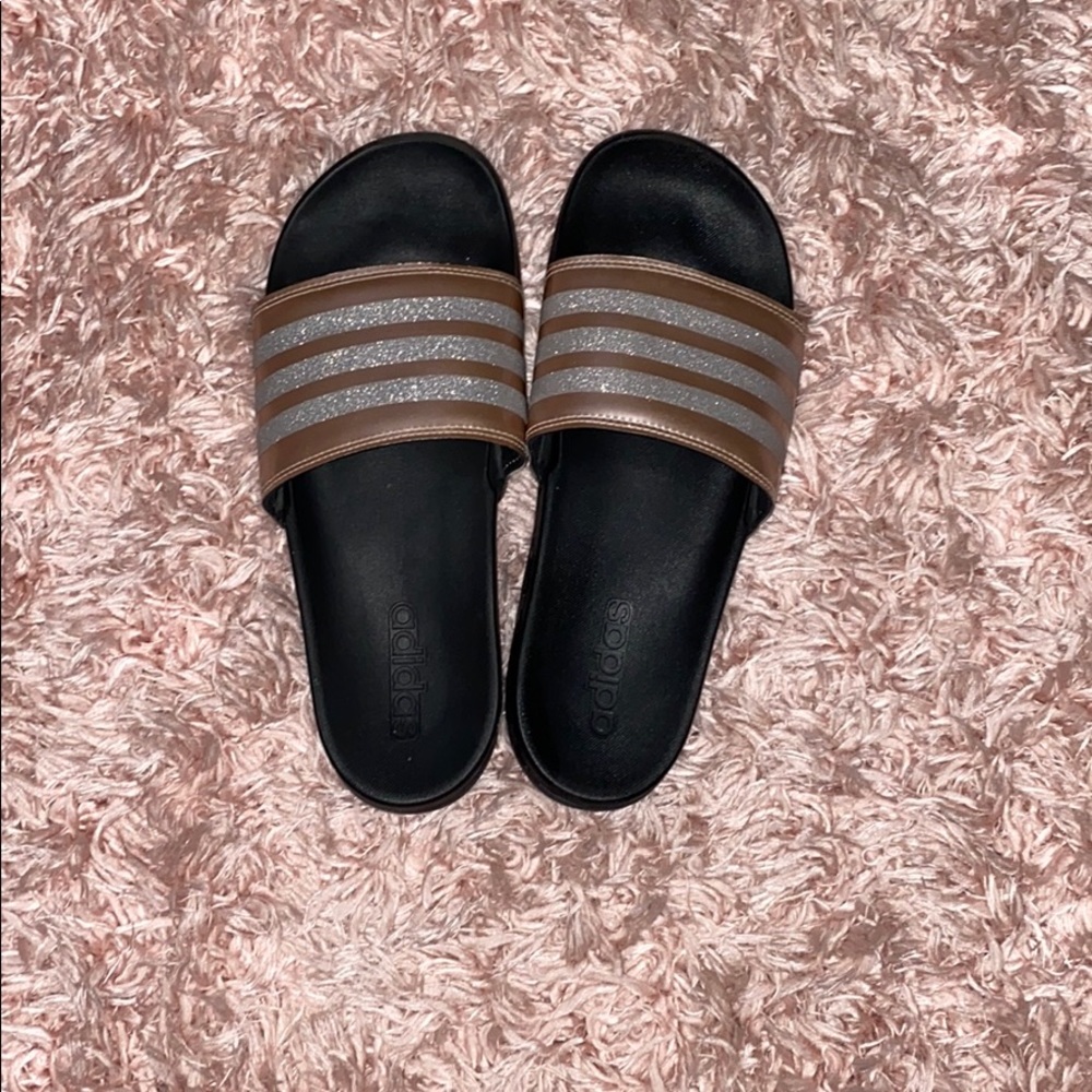 Rose gold Adidas slides